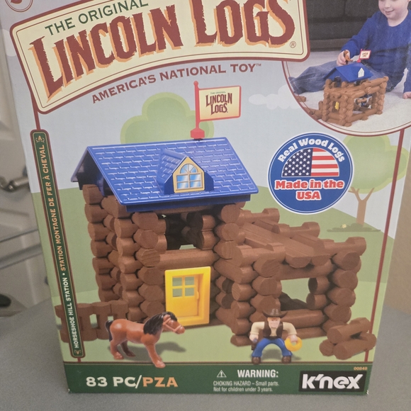 83-Piece Lincoln Logs Building Set - Classic Brown and Blue - Picture 1 of 1